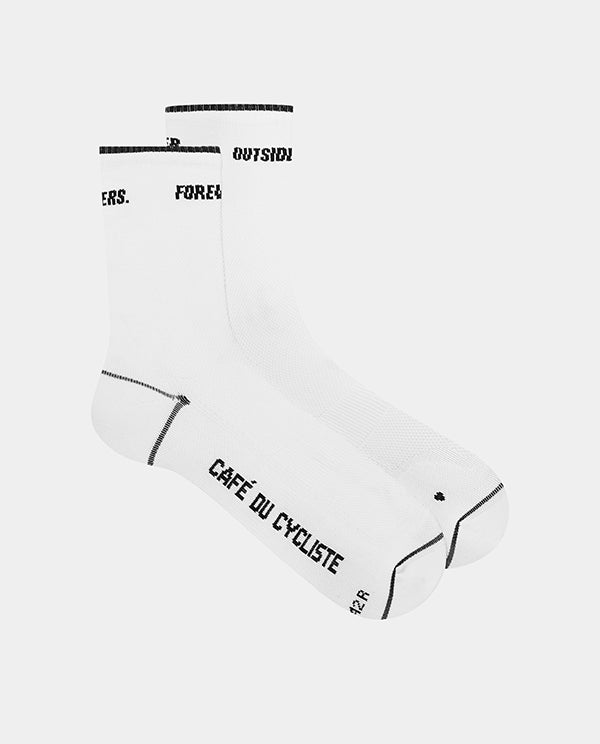 Café du Cycliste 車襪 Motto Summer Socks Black on White 輕量車襪 白