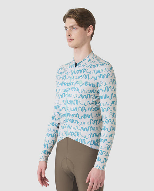 Café du Cycliste 車衣 Constance LS Jersey PearlGreyDeepWater 長袖 男款 水藍塗鴉