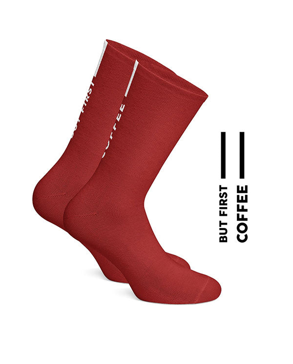 COIS 車襪But First Coffee Cycling Socks Burgundy - 紅