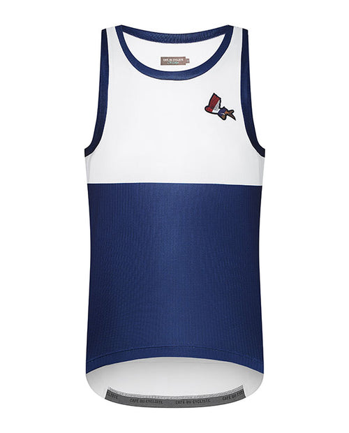 Café du Cycliste 車衣Beatrice Navy White無袖 男-飛魚藍白