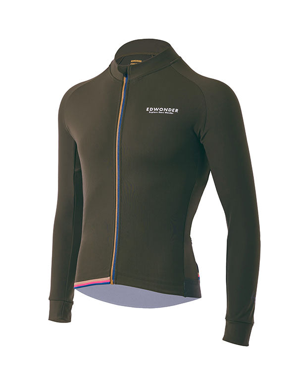 EdWonder 冬季長袖車衣EdW Edition Thermal LS BeigeGray 男-橄欖綠